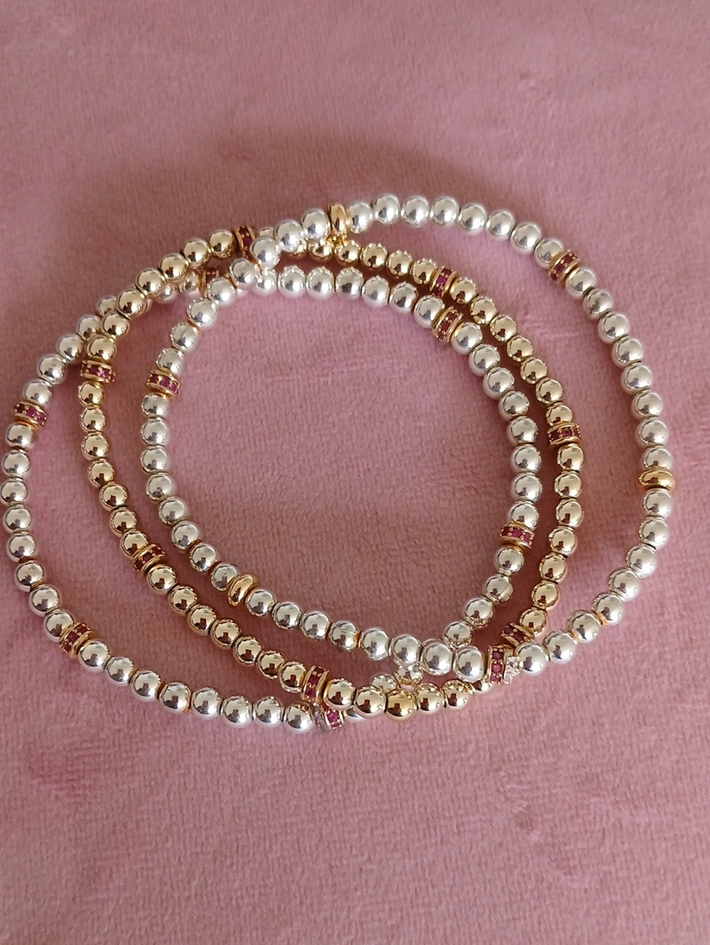 Gold Filled  and SterlingSilver Beaded Bracelet With Pink Gemstones